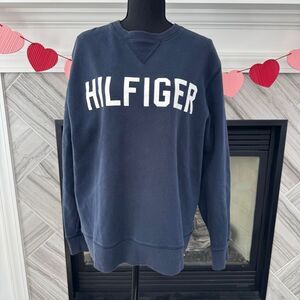 Tommy Hilfiger Navy Blue Classic Logo Crewneck Sweatshirt Casual Comfort Large
